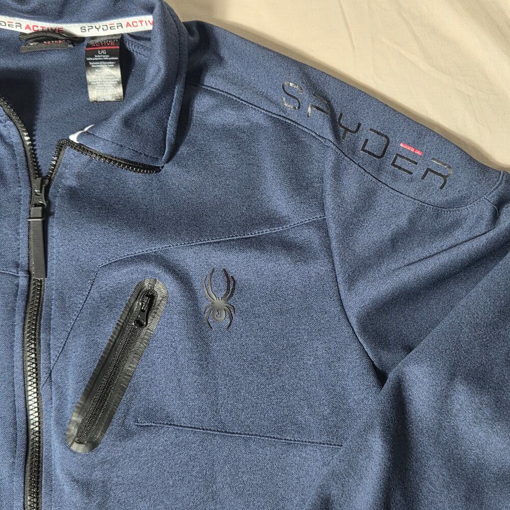 Spyder Active Full Zip Track Jacket Men's Large Navy Blue Polyester - Picture 7 of 8